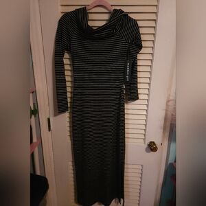 Madden Girl Black and White Striped Long Sleeve Dress